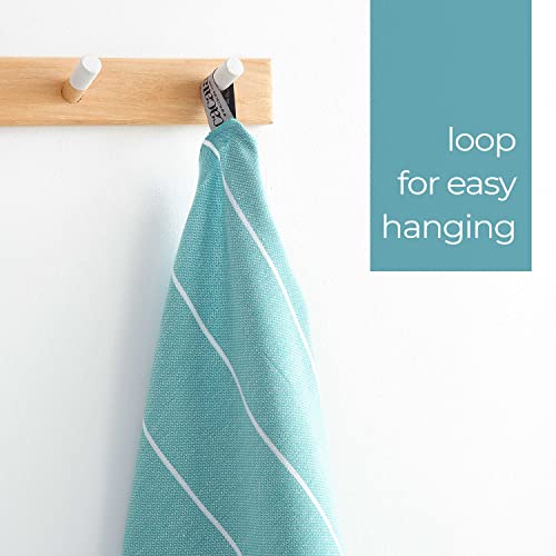 Cacala 100% Turkish Cotton Kitchen Tea Towels, Highly Absorbent Luxury Soft Quick Drying Dish Towel with Hanging Loop for Gym, Yoga, Bath, Sports, Cleaning and Kitchen (23 x 36), Aqua - color: Aqua