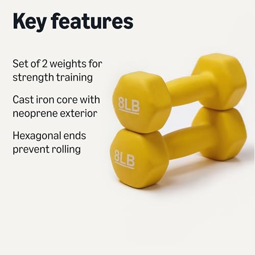 Amazon Basics Neoprene Dumbbell Hand Weights for Exercise and Muscle Toning - style: 8 Pound, Pair