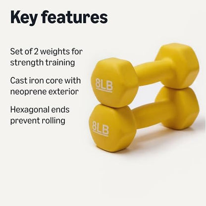 Amazon Basics Neoprene Dumbbell Hand Weights for Exercise and Muscle Toning - style: 8 Pound, Pair