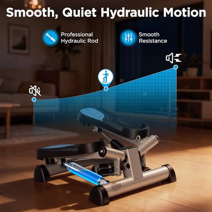 Efitment Mini Stepper for Exercise at Home, Twist Stair Stepper with Resistance Bands, LCD Monitor, Compact Cardio Step Machine for Full Body Workout