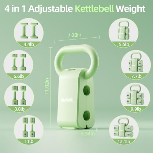 Lightweight Adjustable Dumbbell Kettlebell Set - 4 in 1 Free Weight Set with Kettlebell Grip Converter, Each 2.2 3.3 4.4 5.5lb Quick Change Weight Women Dumbbell Set for Small Spaces Home Gym - color: Adjustable Kettlebell Green