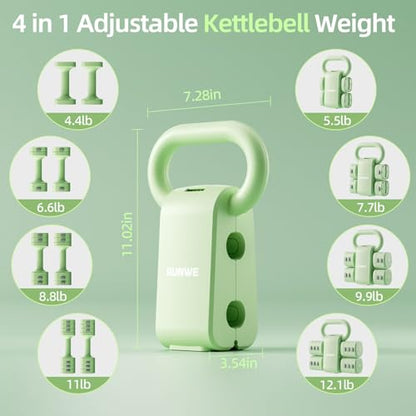 Lightweight Adjustable Dumbbell Kettlebell Set - 4 in 1 Free Weight Set with Kettlebell Grip Converter, Each 2.2 3.3 4.4 5.5lb Quick Change Weight Women Dumbbell Set for Small Spaces Home Gym
