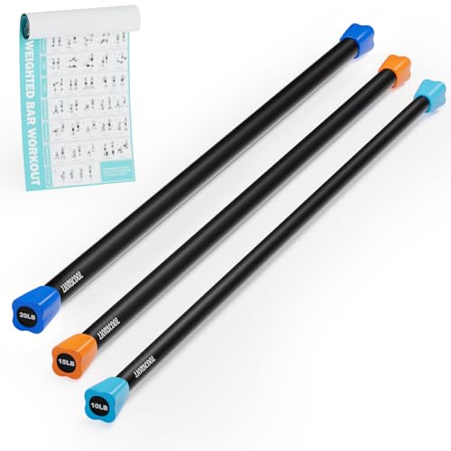 Workout Weighted Bar,Padded Exercise Weight Bar, Solid Steel Stretching weighted bar set for Body Sculpting, Physical Therapy,Body Toning - size: Set of 3 - 10LB, 15LB and 20LB
