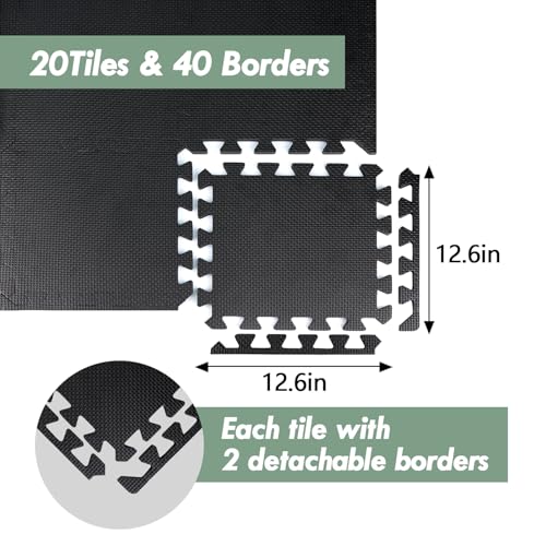 20 Sq Ft Gym Floor Mats (20 Tiles) – High-Density EVA Interlocking Foam Floor Tiles – Puzzle Exercise Mat for Home Gym, Workout Equipment, Weightlifting, Kids Play Area