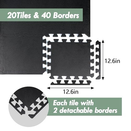 20 Sq Ft Gym Floor Mats (20 Tiles) – High-Density EVA Interlocking Foam Floor Tiles – Puzzle Exercise Mat for Home Gym, Workout Equipment, Weightlifting, Kids Play Area