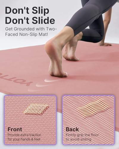 YOTTOY Large Yoga Mat (75 * 52 * 1/2inch),Extra Wide TPE Exercise Mat,Non-Slip Workout Mat for Pilates, Fitness, Barefoot, Home Gym Studio with Strap and Towel