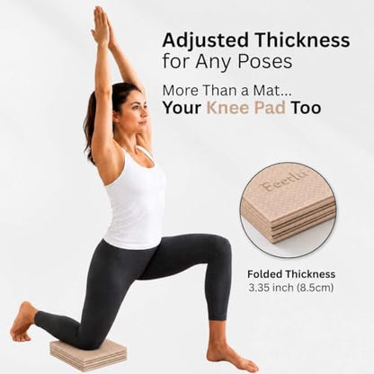 Foldable Yoga Mat, 72" x 24", 6mm Thick, Lightweight & Non-Slip - color: Khaki