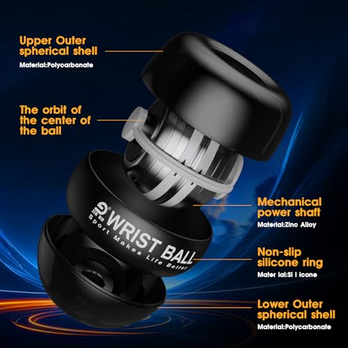 JIN BD Auto-Start Wrist Ball, Upgraded Gyroscopic Forearm Exerciser and Grip Trainer for Hand, Finger & Arm Strength Training, Wrist Strengthener with Storage Bag for Home Gym & Sports Fitness