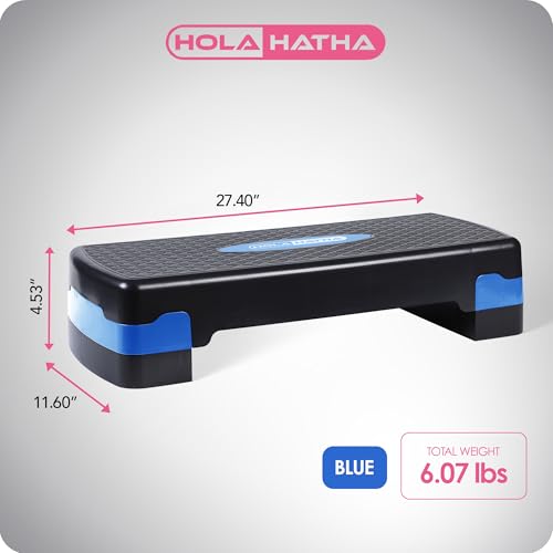 HolaHatha Compact Portable Aerobic Step Platform Exercise Fitness Equipment, Cardio Stepper with Adjustable Height for Home Gym - color: Black/Blue