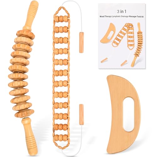 3-in-1 Wood Therapy Massage Tools Lymphatic Drainage Massager Maderoterapia Kit Wooden Gua Sha Massager Body Sculpting Tools for Muscle Pain Relief, Anti-Cellulite, Body Contouring and Shaping - style: Massage Set