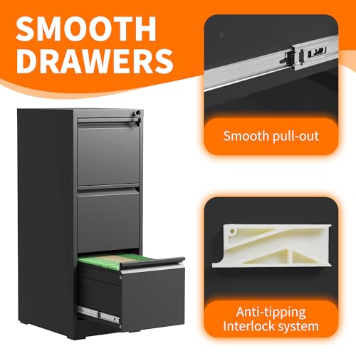 Metal File Cabinet with Drawer Heavy Duty Locking File Cabinets - color: Black, size: 40.6"H-3 drawers