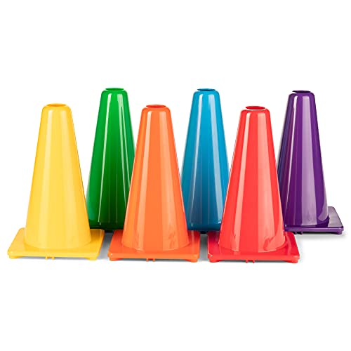 Champion Sports High Visibility Flexible Vinyl Cones for Sports Training, Agility Drills, Field & Gym Marking Sets - color: Assorted Colors, style: 9 Inch Cone (Set of 6)
