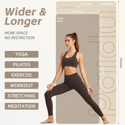 PAIDU Large Yoga Mat 72"x36"x10mm Non-Slip Exercise Mat for Home Gym Studio - color: Beige - LOGO