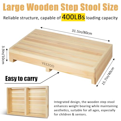 Wooden one Step Stool- Solid Pine Wood Step Riser with Non-Slip Pads, Wood Step Stool for Elderly Adults, high Bed, Bathroom, Kitchen (31.5" L*15.7" W*3.9" H, Natural, 400LBs Capacity) - color: Natural, size: 31.5IN