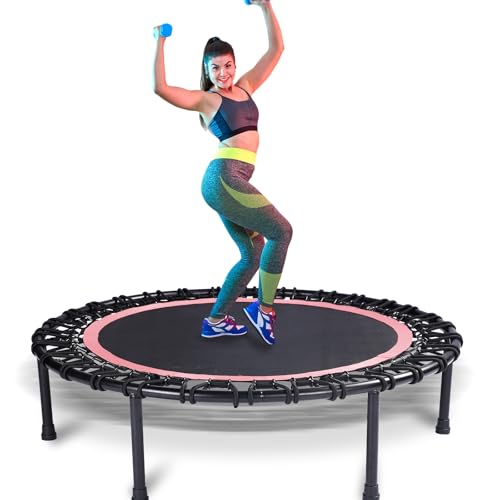 40" Mini Trampoline for Adults, Heavy-Duty Rebounder Trampoline with 30 Bungees - Silent Indoor Exercise Trampoline for Adults, Small Trampoline for Workout - color: PINK