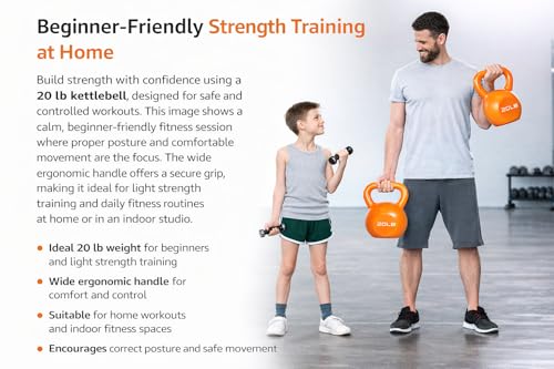 Kettlebell for Strength Training, Durable Weight for Home Gym Workouts, Wide Comfortable Grip Handle for Full Body Fitness