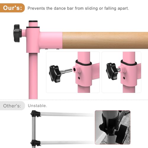 Freestanding Height Adjustable Ballet Barre - color: 4ft (Wood Crossbar, Pink)