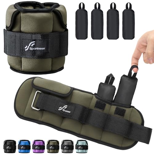Sportneer Adjustable Ankle Weights for Women & Men, Leg Weights Set with Removable Weights, Upgraded with Handles for Easy Adjustment, Comfortable & Secure for Walking, Pilates, Workout - color: Army Green, size: 5 lbs x 2
