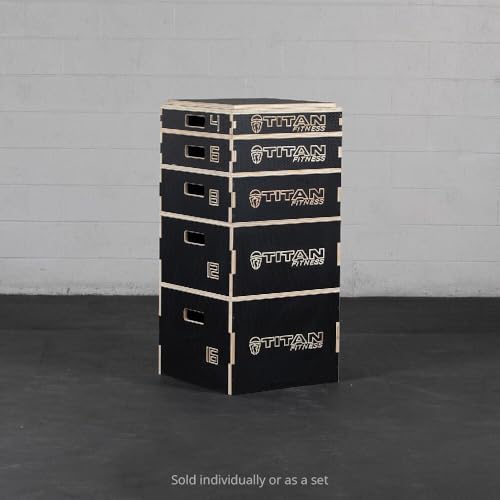 Titan Fitness Anti-Slip 8in Stackable Wooden Plyometric Box, Pro-Duty Plyo Box, Jump Step-Up Box Squat, Home Garage Gym Training