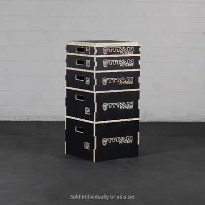 Titan Fitness Anti-Slip 8in Stackable Wooden Plyometric Box, Pro-Duty Plyo Box, Jump Step-Up Box Squat, Home Garage Gym Training