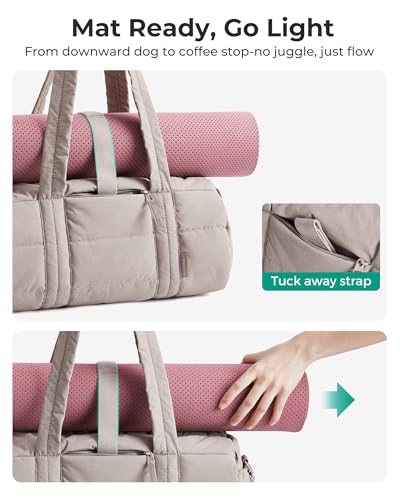 BAGSMART Reiki Gym Bag for Women, Puffy Quilted 15L Yoga Mat Bag with Wet Pocket, Mini 5L Crossbody Dance Bag, 24L Travel Weekender Carry-on Duffle Bag