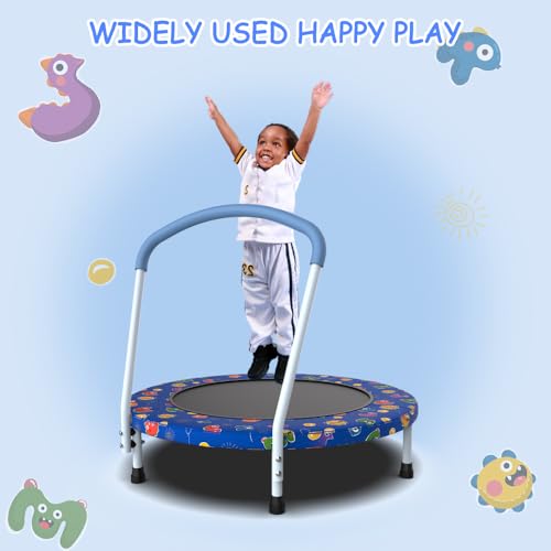 Kids Trampoline with Handle for Toddlers 1 Year and Up, Indoor Outdoor Mini Rebounder with Safety Enclosure, Fun Exercise for Balance and Coordination