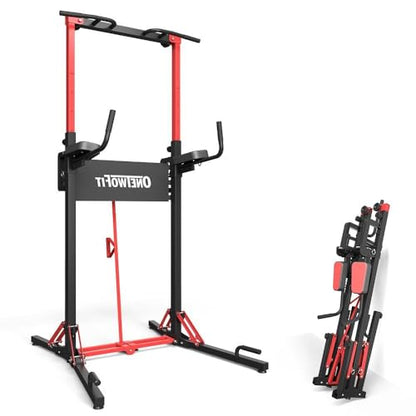 ONETWOFIT Foldable Power Tower Pull Up Bar Dip Station, Multi-Function Adjustable Height, Strength Training, 400LBS/600LBS Capacity