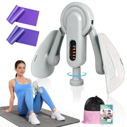 Inner Thigh Exerciser for Women, Adjustable Resistance Thigh Trainer with Resistance Band(2PC), Thigh Workout Kegel Equipment for Pelvic Floor Muscle, Elastic Workout Bands with Manual