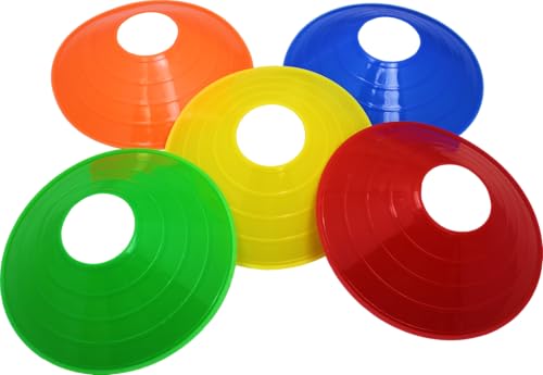 BlueDot Trading High Visibility Disc Cones for Sports, Agility Training, Soccer, Football, Field Cone Markers for Adults or Kids with Holder, Blue, Quantity 30-Pack