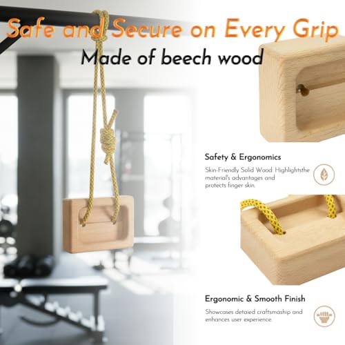 Portable Beech Wood Fingerboard Climbing Hangboard Set – Dual-Pocket Grip Blocks for Finger & Forearm Strength Training – Adjustable Rope and Metal Clips Included - color: 1*Grip Blocks and Loading Pin