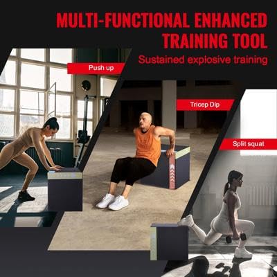 Happybuy 3-in-1 Plyometric Jump Box - 20/18/16 Inch Cotton Fitness BoxIdeal for Home Gym Training, Enhancing Agility and Strength. Anti-Slip, Black