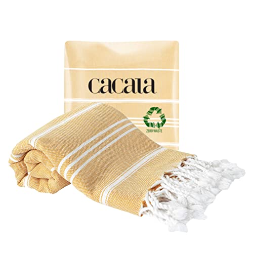 Cacala 100% Turkish Cotton Kitchen Tea Towels, Highly Absorbent Luxury Soft Quick Drying Dish Towel with Hanging Loop for Gym, Yoga, Bath, Sports, Cleaning and Kitchen (23 x 36), Camel - color: Camel