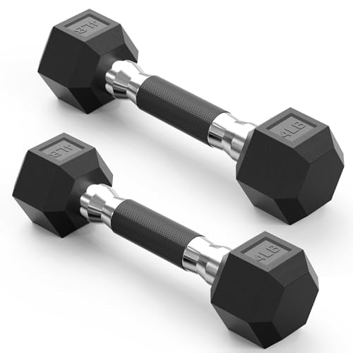 PAPABABE Hex Dumbbell Set with Rubber Grip 2.5-125lb, Odorless Rubber Coated Weight Fixed Dumbbells Set of 2/Single, Weights for Women at Home, Hand Weights for Home Gym & Strength Training,Pesas Para Ejercicios