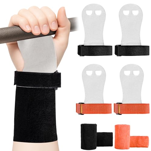 2 Pairs Gymnastics Hand Grips, Gymnastics Equipment for Kids, Gymnastics Wristbands Sets, Gymnastic Bar Grip Gloves and Gymnastics Wrist Support Sports Accessories for Workout Exercise - color: Black, Orange