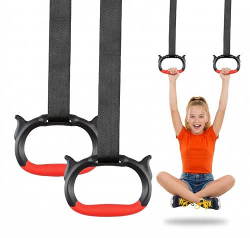 Gymnastics Rings, Children's Home Gym Equipment, Children's Adjustable Strap Strength Training Rings (Red)