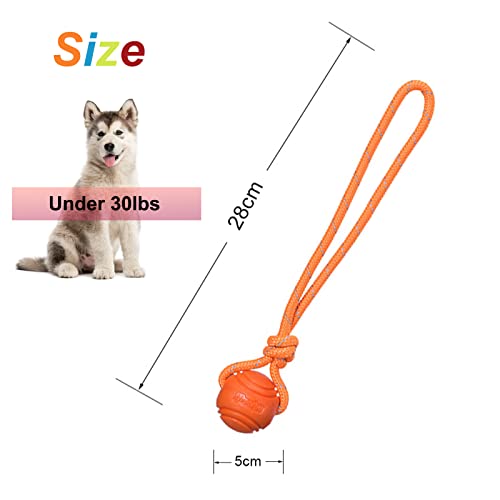 Dog Training Ball on A Rope Rubber Dog Rope Toys Ball with Handle for Tug of War K9 Training Rewards for Belgian Malinois Gifts, 5cm in Diameter for Small Dogs 0-30 Lbs, Pack of 4