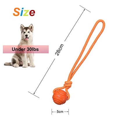 Dog Training Ball on A Rope Rubber Dog Rope Toys Ball with Handle for Tug of War K9 Training Rewards for Belgian Malinois Gifts, 5cm in Diameter for Small Dogs 0-30 Lbs, Pack of 4