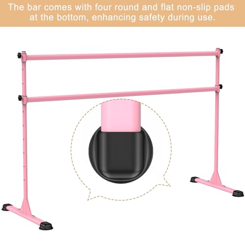 Freestanding Height Adjustable Ballet Barre - color: 6ft (Steel Crossbar, Pink)