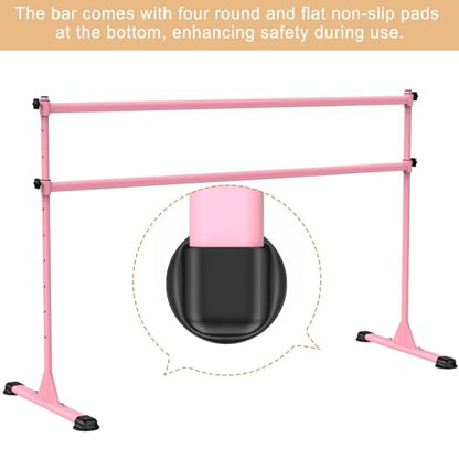 Freestanding Height Adjustable Ballet Barre - color: 6ft (Steel Crossbar, Pink)