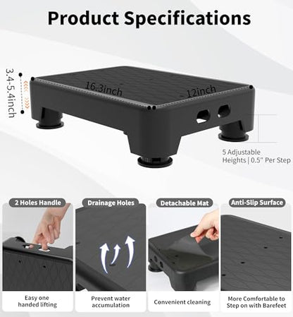 5-Level Adjustable Step Stool, 700 LBS Capacity Safety Bed Step for Seniors, Exercise Setp Platform, Portable Stair Assist for Elderly, Wide Step up for Kitchen, Car, Bedside & Shower, Black