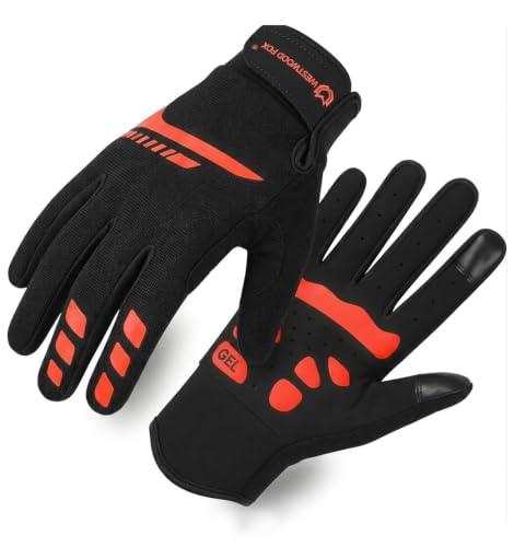WESTWOOD FOX Cycling Gloves for Men Women, Full Finger, Anti-Slip Touchscreen Breathable Mountain Bike Gloves for MTB Riding, BMX, ATV,Road Racing,Bicycle.Climbing and Outdoor Sports - color: Red, size: Large