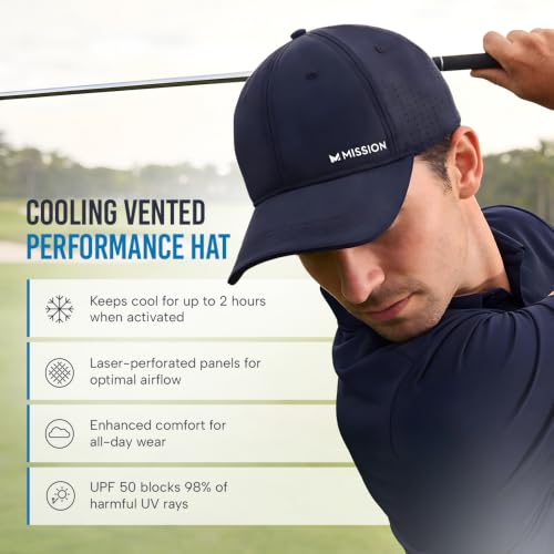 MISSION Cooling Vented Performance Hat Unisex Cap for Workouts, Golf & Running, Sweat & Water Activated Technology - color: Navy