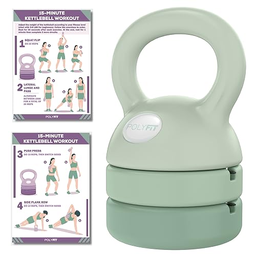 Polyfit Adjustable Kettlebell | 5 lb - 12 lb | Kettlebells Weights Set for Home Gym | Kettle Bell Sets for Women at Home - color: GREEN