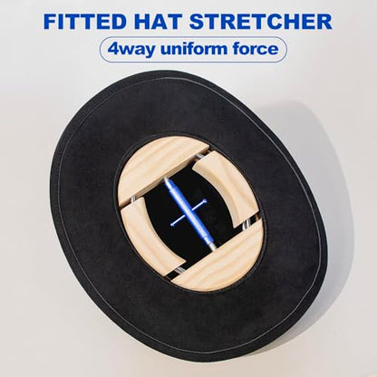 4 Way Hat Stretcher, Hat Stretcher for Fitted Hats, Heavy Duty Hats Shaper Extender w. Lever Wrench for Men All Kind of Caps - color: Blue Upgraded_4way
