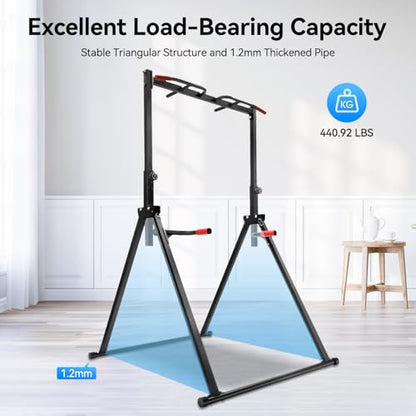 Power Tower Pull Up Dip Station, Foldable Triangular Pull Up Station Adjustable Height, Multi-Function Pull Up Bar Strength Training Fitness Equipment, Horizontal Bars for Gyms, Home