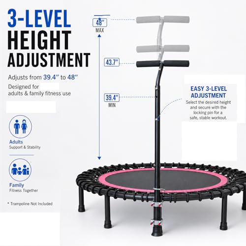 Trampoline Handle Bar Rebounder Handle Bar for Most Brands Mini Fitness Trampolines Fits Foot Tubes up to 0.98IN~1.26IN Diameter (Trampoline not Included) Non-Slip Comfortable Handles