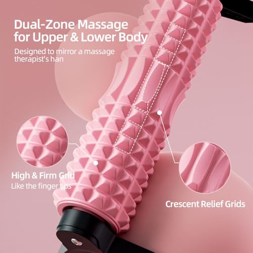 Foam Roller with Stand - Bracket Foam Roller for Back Pain, 21 inch Trigger Point Deep Tissue Massage Roller, Medium Density Grid Bracket Foam Rollers, Leg Roller for Muscles Deep Tissue - color: Pink