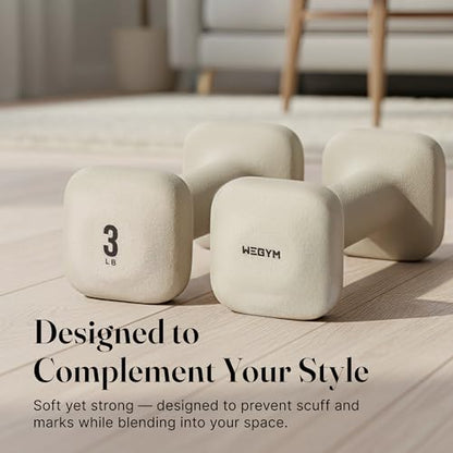 WeGym SafeGrip Square Dumbbells with Anti Slip Handles, Aesthetic Free Weights for Home Workouts, Stable Design Prevents Rolling during Floor Exercises - color: Sandstone, style: 3LB Pair