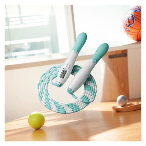 Adjustable Beaded Jump Rope with Digital Counter - Segmented Skipping Rope for Kids & Adults, Indoor Outdoor Fitness Workout(White Green)