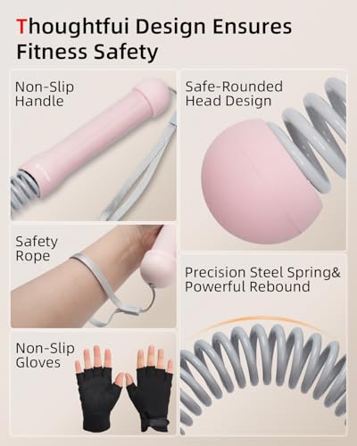 Abahub Weighted Ropeless Battle Rope, Portable Silent Home Workout Equipment, Space Saving Home Gym with Workout Gloves, HIIT and Low-Impact Aerobic Training for Men & Women, 2PCS Pink